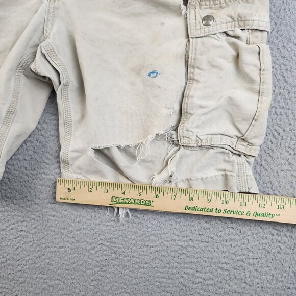 VTG CARHARTT Shorts Mens 38 Khaki Cargo Natural Distressed Y2K Thrashed Paint - Picture 5 of 10